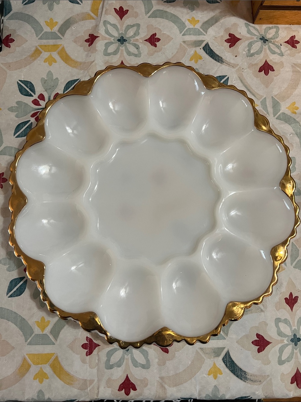 Vintage Anchor Hocking Milk Glass Deviled Egg Plate